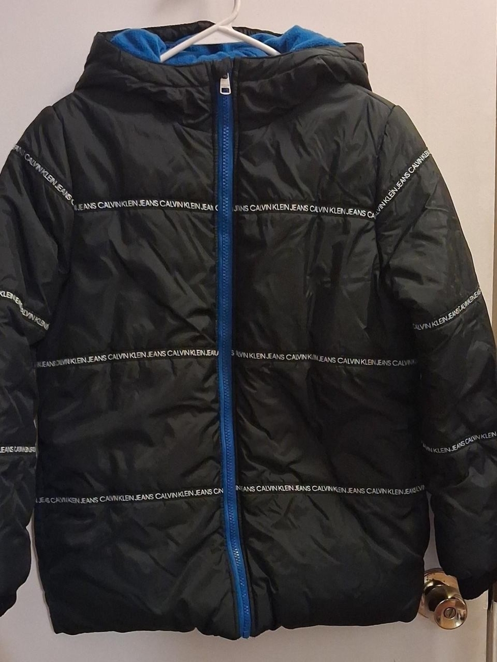 Calvin Klein Jeans Black Puffer Jacket with Blue Trim